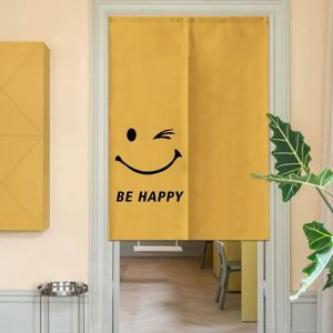 Rideaux nordiques Ins Happy Face jaune, rideau de porte, décorations pour la maison, rideaux suspendus, cuisine, salle à manger, cloison de salle de bains, Noren japonais