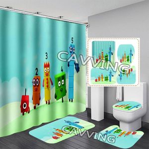 Rideaux Number Blocks 3D Print Shower rideaux imperméables Curtain de salle de bain anti-aslipt Set Tobics de toilette Tapis H01