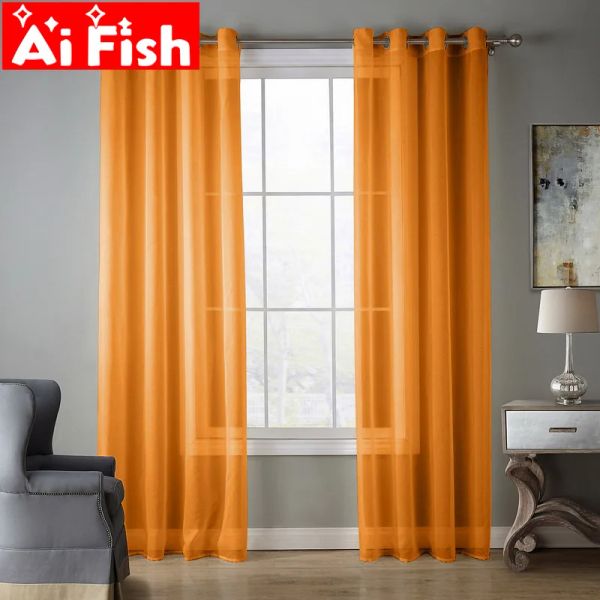 Rideaux Orange style européen et américain fenêtre criblage solide porte rideaux drapé panneau pure Tulle pour salon AP184 #30