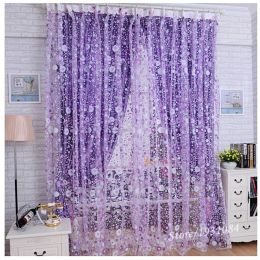 Cortinas Pastoral púrpura cortina transparente para sala de estar Windows cortina de tul para el dormitorio decoración del hogar Cortinas de encaje Organza Cortinas 1 Uds