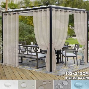 Rideaux Patio Voile imperméable Sheer Rideaux de jardin extérieurs Oeillets Séparateur de cour Gazebo Pergola Rideaux Panneau Tulle Net Rideaux de fenêtre