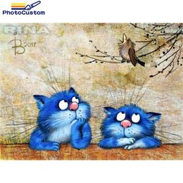 Rideaux photo personnalisés deux chats bleus, kits de peinture par numéros pour enfants, peints à la main, cadeau de bricolage, 60x75cm, peinture à l'huile encadrée, décoration de maison, Photo