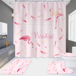 Rideaux rose flamants d'impression de douche rideau de douche pour salle de bain non glissement de baignoire et rideau de baignoire