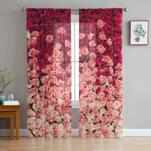 Rideaux Rose Rouge Blanc Rose Rideau Transparent pour Salon Voile pour Stores de Fenêtre Chambre Tulle Drapé Cuisine Cortinas Hall Rideaux