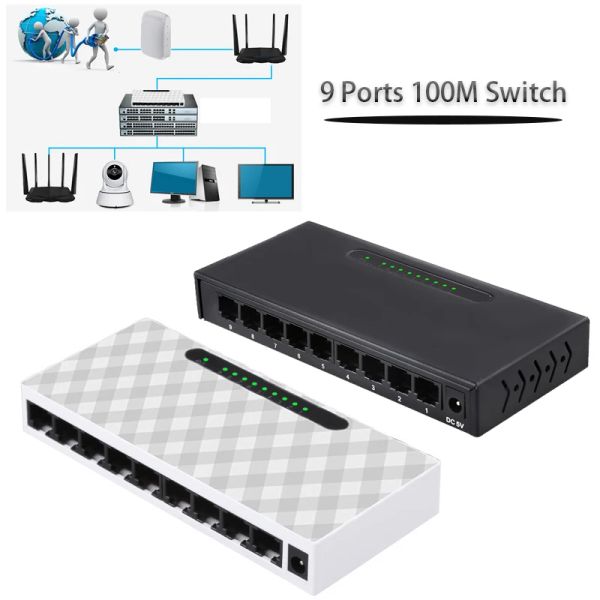 Rideaux Branchez et jouez à Internet Splitter RJ45 Hub Ethernet Smart Desktop Swither 10 / 100Mbps 9 ports de jeu réseau Fast Ethernet Fast Ethernet