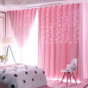 Rideaux Style princesse Colorful Double Layer Stars Rideaux pour enfants Roucles de fenêtre pour la chambre pour le salon