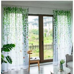 Rideaux imprimés feuille de saule imprimé écrans de fenêtre en tulle rideaux de porte en voile transparent drapé panneau écharpe rideaux de style européen assortis