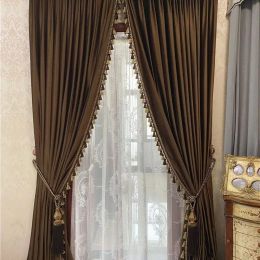 Rideaux Rideaux américains rétro pour salon salle à manger chambre à coucher rideaux d'ombrage marron en soie rideaux de luxe légers fenêtres décoration de la maison