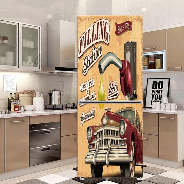 Rideaux de la voiture rétro dessinée auto-adadhésive pour lave-vaisselle réfrigérateur sticker sticker gamin's art réfrigérateur couverture peint wallpaper créatif portes