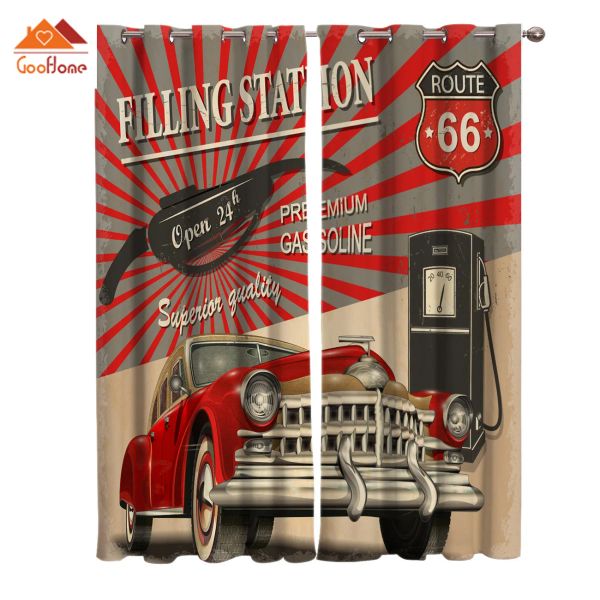 Rideaux rétro voiture affiche Route 66 rideaux de fenêtre salon extérieur tissu rideaux rideau décor à la maison