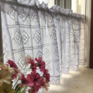Rideaux Style rétro fil de coton blanc Crochet fait à la main rideau court maison décorative chambre/placard rideau de séparation rideau de porte