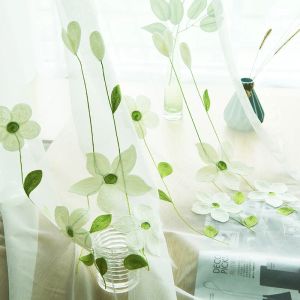 Rideaux rustiques feuilles vertes fraîches, en maille brodée florale, en Tulle, pour salon, draperie de fenêtre gracieuse pour chambre d'enfant