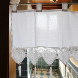 Rideaux rideaux courts rustiques rideaux faits à la main à la main à la main à la main crochette de dentelle à pavillon mi-fenêtre couvercle couverture de couverture de couverture de porte