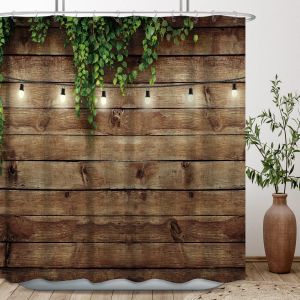 Cortinas Cortina de Ducha rústica Puerta de Garaje de Madera Antigua Estilo de Granja de país Nativo Americano Juego de decoración Impermeable con Ganchos