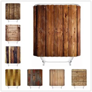 Gordijnen Rustiek Douchegordijn, Vintage Verticale Houten Planken Verontrust Rustiek Hardhout Design, Doek Stof Badkamer Decor Set met Haken