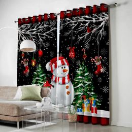 Rideaux Père Noël bonne année arbre de noël rouge vert rideaux de fenêtre pour enfants chambre salon décor à la maison Navidad Natal 2023