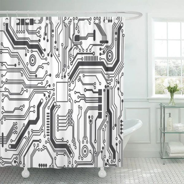 Rideaux rideau de douche de circuit circuit d'ordinateur noir