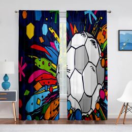 Rideaux de football sphérique ballon de football coloré art rideau transparent pour salon voile pour fenêtre chambre cuisine tulle drapé rideaux