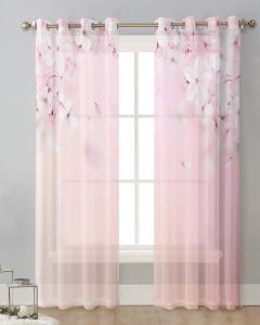 Rideaux de printemps en fleurs de cerisier, pétales roses, pour fenêtre transparente de chambre à coucher, de salon, en Tulle, pour cuisine d'hôtel