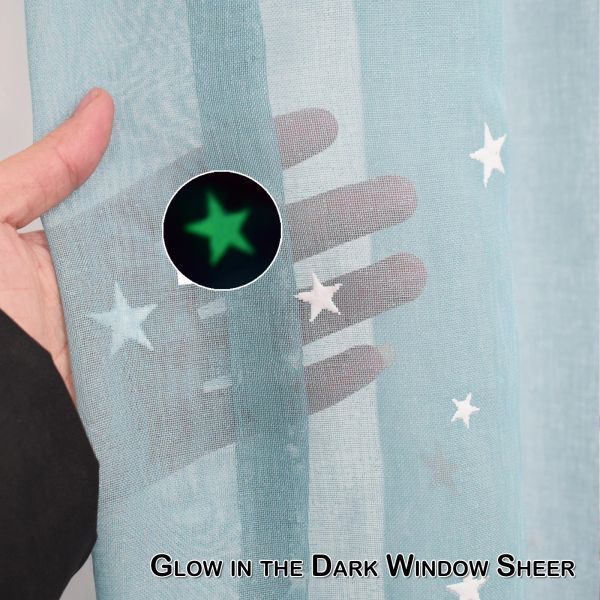 Rideaux étoiles imprimés rideaux transparents brillent dans le noir enfants chambre rideaux fenêtre criblage rideaux panneau oeillets maison textile 3 taille
