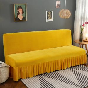 Gordijnen Stretch Fluwelen Futon Slaapbankhoes Armloze dikke pluche bankhoes met rok Bankhoes Bankhoes Meubelbeschermer 1pc