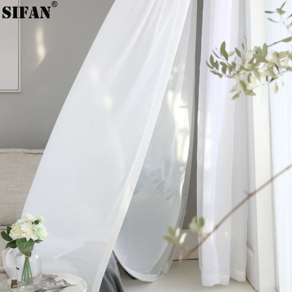 Rideaux Rideaux en tulle transparent blanc super doux pour salon, superbe sensation de main, voile moderne en mousseline de soie, voile transparent solide pour cuisine