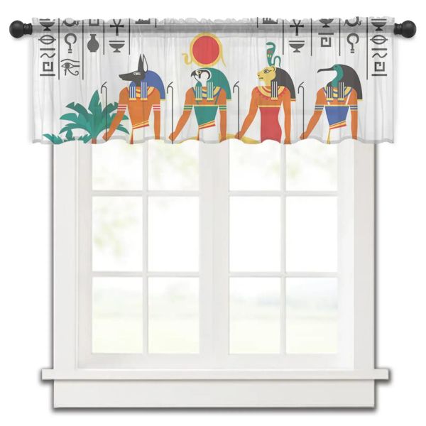 Rideaux symbole rayure tête d'animal humain soleil egypte petit rideau de fenêtre Tulle pure rideau court salon décor à la maison rideaux de Voile