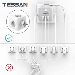 Rideaux Tessan Eu Socket Warck Power Power avec 3 ports de chargement USB + 3 prises de surcharge Protection de surcharge 6in1 Pobinet ON / OFF STAND