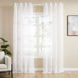 Rideaux Topfinel rideaux en Tulle modernes pour salon rideaux transparents brodés géométriques pour chambre à coucher Voile blanc pour café sur mesure