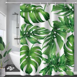 Rideaux de feuilles vertes tropicales feuilles de plante rideau de douche longue baignoire de salle de bain baignoire de salle