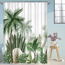 Rideaux Plante tropicale feuille rideaux de douche pour salle de bain vert palmier plante été maison hôtel salle de bain baignoire décor salle de bain rideau