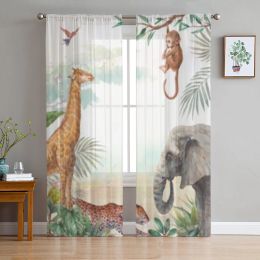 Gordijnen Tropische Safari Dieren Olifant Pure Gordijnen Voor Woonkamer Slaapkamer Voile Tule Gordijnen Stoffen Gordijnen Voor Keuken