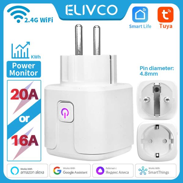 Curtains Tuya Smart Plug Power Monitor WiFi WiFi Socket, SmartLife App, travaille avec Alexa, Google Home, Alice, Smart Things Smart House, 20 A,