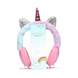 Rideaux écouteurs de licorne sur les filles câblées des filles de 1,2 m de longueur 106 dB Volume casque avec microphone pour ordinateur portable Tablette MP3 PC