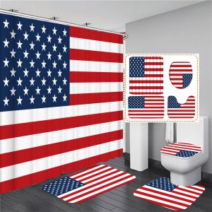 Rideaux Ensembles de rideaux de douche drapeau des États-Unis Rideaux de bain imprimés drapeau américain Décor de salle de bain Couverture d'abattant de toilette Tapis antidérapants Tapis