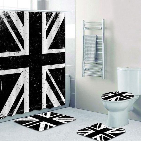 Rideaux Vintage noir blanc Union Jack salle de bain rideau de douche drapeau du Royaume-Uni drapeau britannique tapis de salle de bain couvercle de toilette baignoire décor cadeau