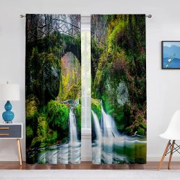 Rideaux cascade avec thème paysage naturel forêt rivière rideaux transparents pour salon chambre décor voile tulle rideau fenêtre drapé