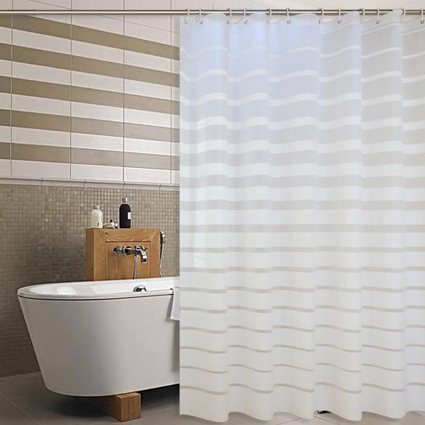 Rideaux Rideau de douche imperméable rideaux de bain avec crochets PEVA écran de bain rayé blanc pour maison hôtel salle de bain rideau de bain anti-moisissure