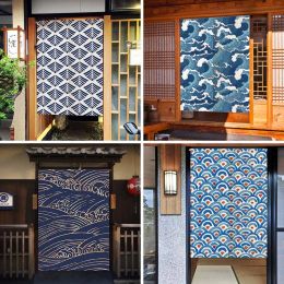 Cortinas olas texturas japonesas noren puertas de puerta pintura artística colgando para la cocina partición dormitorio decoración de la puerta del dormitorio lino