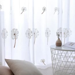 Rideaux transparents en forme de pissenlit blanc, pour chambre à coucher, brodés, organiques, transparents, floraux, traitement de fenêtre française, stores