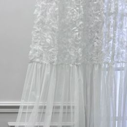 Cortinas de encaje blanco, cortinas de rosas 3D empalmadas con malla romántica, cortina de tul arrugada para dormitorio, decoración creativa de fondo de boda