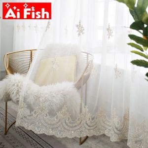 Cortinas de encaje de lujo blanco bordado con cuerda de flores, cortinas de tul para sala de estar, tela de malla, cortina transparente para ventana para dormitorio MY538#4
