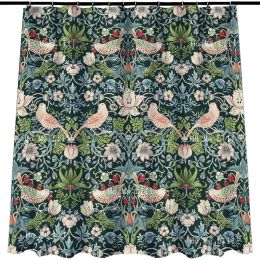 Rideaux William Morris Strawberry Thief Flower Pattern Print Tissu Rideau de douche Salle de bains Décoratif Design original Vert avec crochets