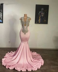 Curte Pink Long Prom Dress 2024 Crystal Rhinestone Beading Tassels Mermaid Birthday Jown Robe