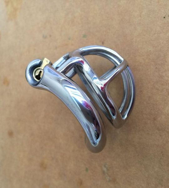 Diseño de anillo a presión curvo para hombre, jaula para pene de acero inoxidable súper pequeña, anillo para pene, dispositivo de cinturón, productos BDSM para adultos, juguete sexual S0527795261