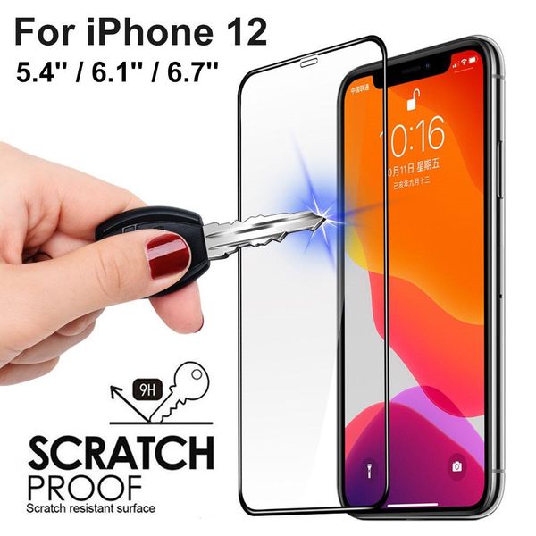 Protecteur d'écran incurvé en verre trempé, Film de sécurité 9D résistant aux rayures pour iPhone 12 11 Pro XS XR MAX 7 8 Plus