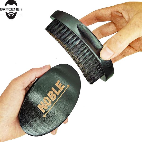 Curvo 360 Wave Brush para Head Hair Beard MOQ 100 PCS Buena calidad LOGOTIPO personalizado Black Wood Handle Brushes Medium Hard Men Bigotes Bigote Grooming