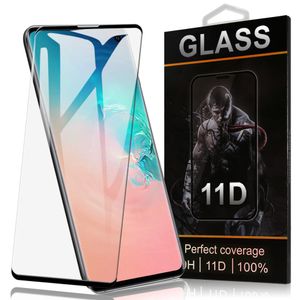 Protector de pantalla compatible con estuche curvo sin orificio para Samsung S22 Galaxy S10 Plus Note10 Película protectora de vidrio templado para iPhone 13 12 11 Pro en caja al por menor