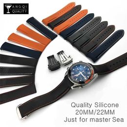 Extremidade curvada 20mm 22mm 19mm 21mm Faixas de relógio de silicone de borracha para Omega Watch AT150 007 para pulseira de marca 2201142225