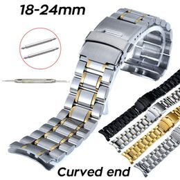 Bracelet de montre à extrémité incurvée 18 mm 20 mm 22 mm 24 mm Bracelet de montre de remplacement Fermoir sécurisé Bracelet en acier inoxydable avec épingles 240313